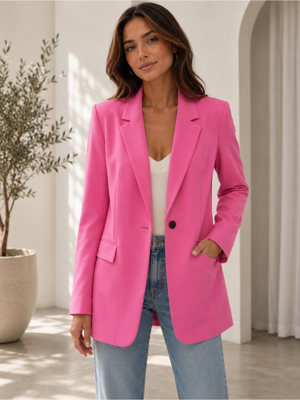 Zara Pink Women's Single-Button Blazer Jacket